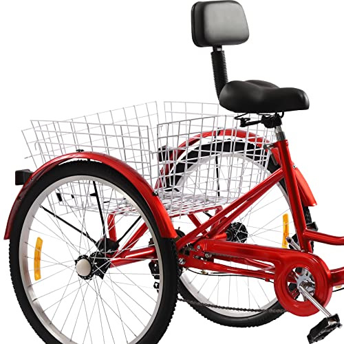 ROMYIX Tricycle for Adults Tricycle 24 Inch Bicycle with Basket 3-Wheel Bicycle for Adults Adults Tricycle 3-Wheel Tricycle