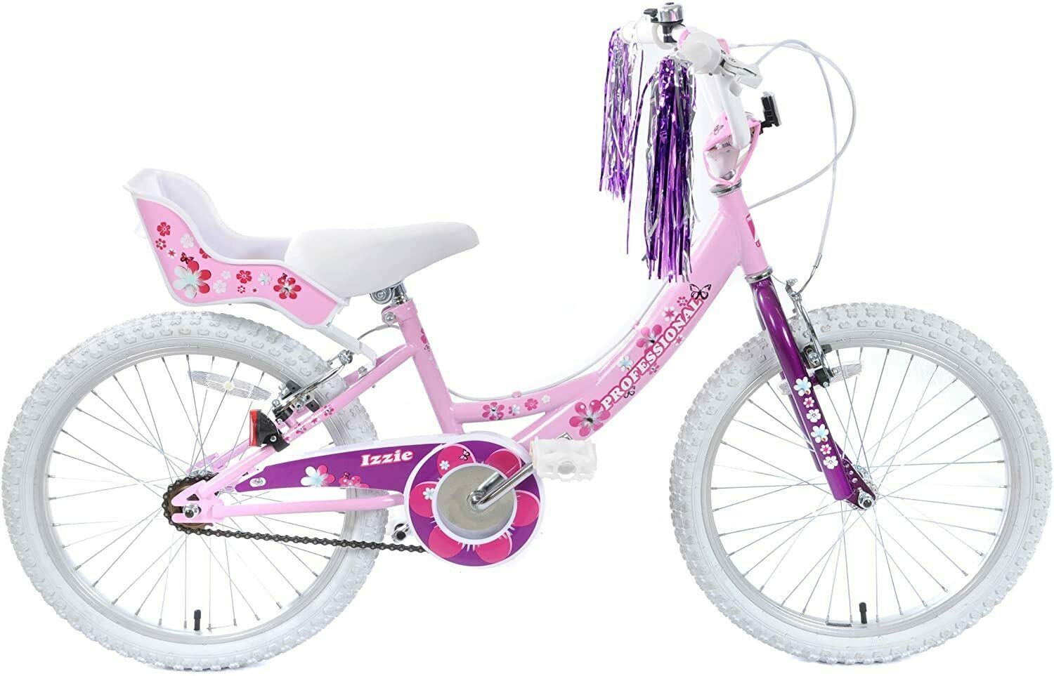 Professional Izzie 20" Wheel Girls Bike Pretty Pink & White Single Speed Dolly Seat & Tassels Age 7+