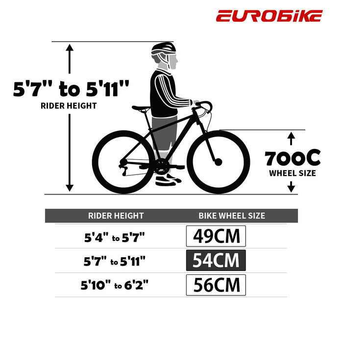 Eurobike Road Bike, XC550 Bike 21Speed Gears Road Bicycle, Dual Disc Brake Bicycle, 54cm 3-Spoke wheel