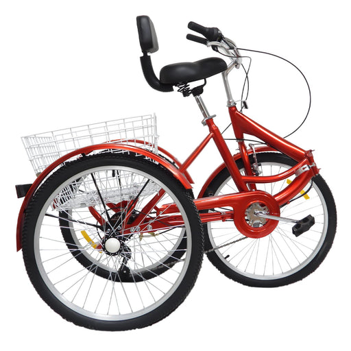 Folding Adults Tricycle 24" 3 Wheels 7 Speed Tricycle For Adults|3-Wheel Bicycle with Shopping Basket Adult Tricycle with Backrest & Bell-Freely Adjustable Hight (Red)