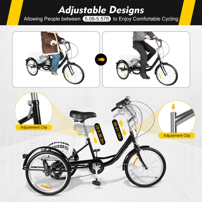 NadineDutol 20 Inch 8-Speed Tricycle for Adults Cruiser Bicycle Folding Tricycle for Middle-Aged and Elderly People with Backrest and Shopping Basket