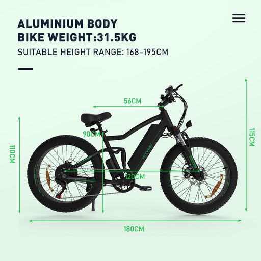 HITWAY 26" 4.0 Fat Tire Electric Bike,Electric Bicycle with 250Watt Moter 48V 15Ah Lithium Battery, 7 Speed Gear E Mountain Bike，range 55-80km