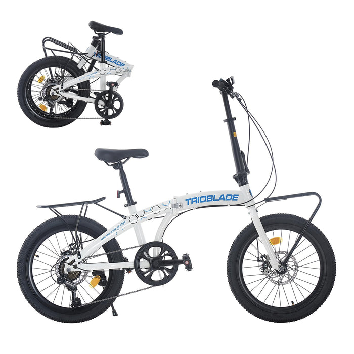 TRIOBLADE 20 Inch Folding Bike for Adult 7-Speed Shimano Drivetrain Folding Bicycle Lightweight Aluminium Frame Disc Brake Foldable Bikes for Women Men (White)