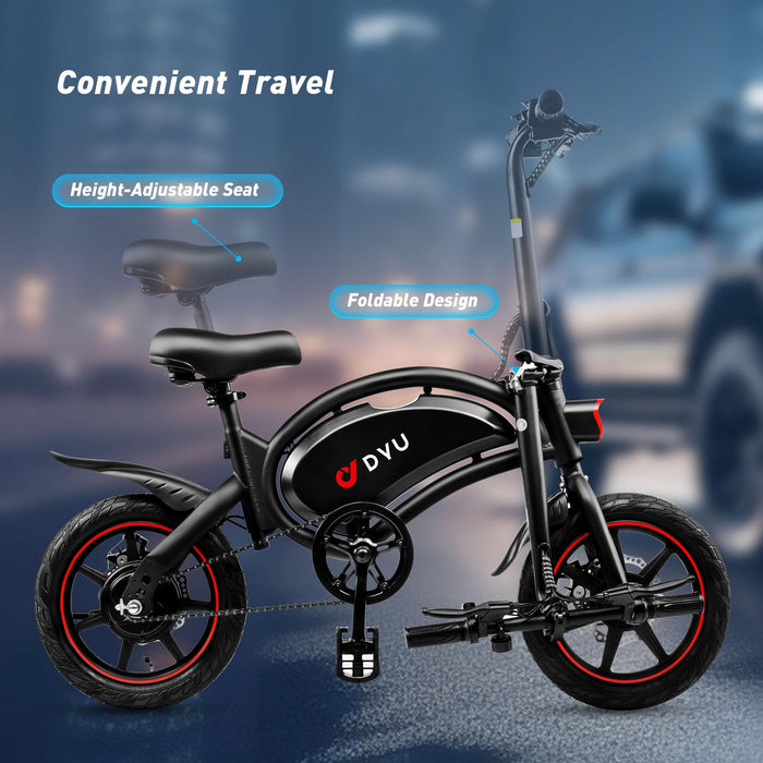 DYU Electric Bike, 14 inch Portable E-bike with 36V 10AH Lithium Battery, Folding Electric Bicycle with Pedal Assist, Height Adjustable, Lightweight 17KG, Compact Portable, Unisex Adult