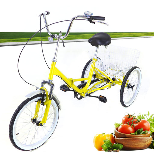 WSIKGHU 20 Inch Foldable Bike Single Speed Adult Trike City Bike With Shopping Basket And Mudguard Height Adjustable Bike For 155-180CM Load Up To 110KG