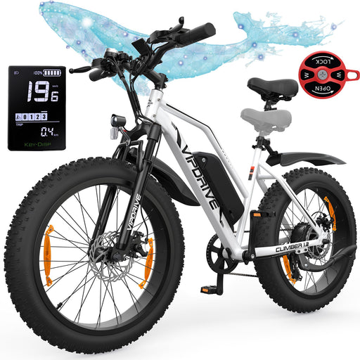 Vipdrive Electric Bikes for Adults, E-Bike with 48V 13Ah Removable Battery, 26" X 4" Fat Tire, 5 PAS Modes, 7 Speeds, Up to 25 Km/h, Large LCD Display, Up to 100 KM E Mountain Bikes(Climber 1.2 White)